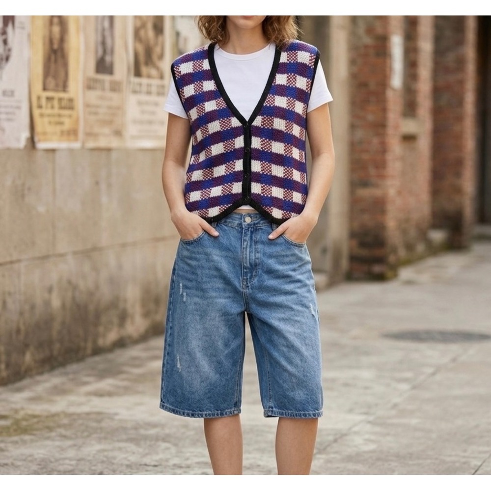 Vintage OP Sweater Vest Womens M Checkerboard‎ 90s Skater Streetwear Academia